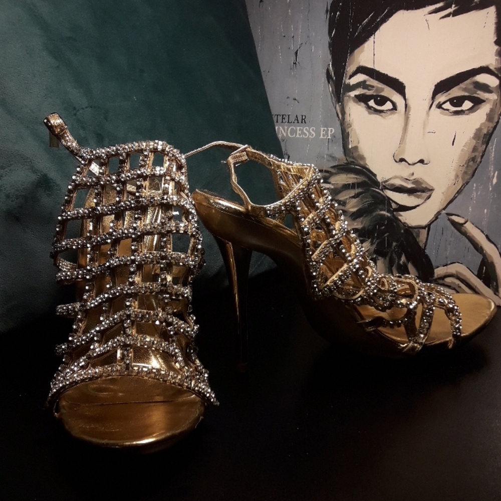 Gold Rhinestone Celeste Heels